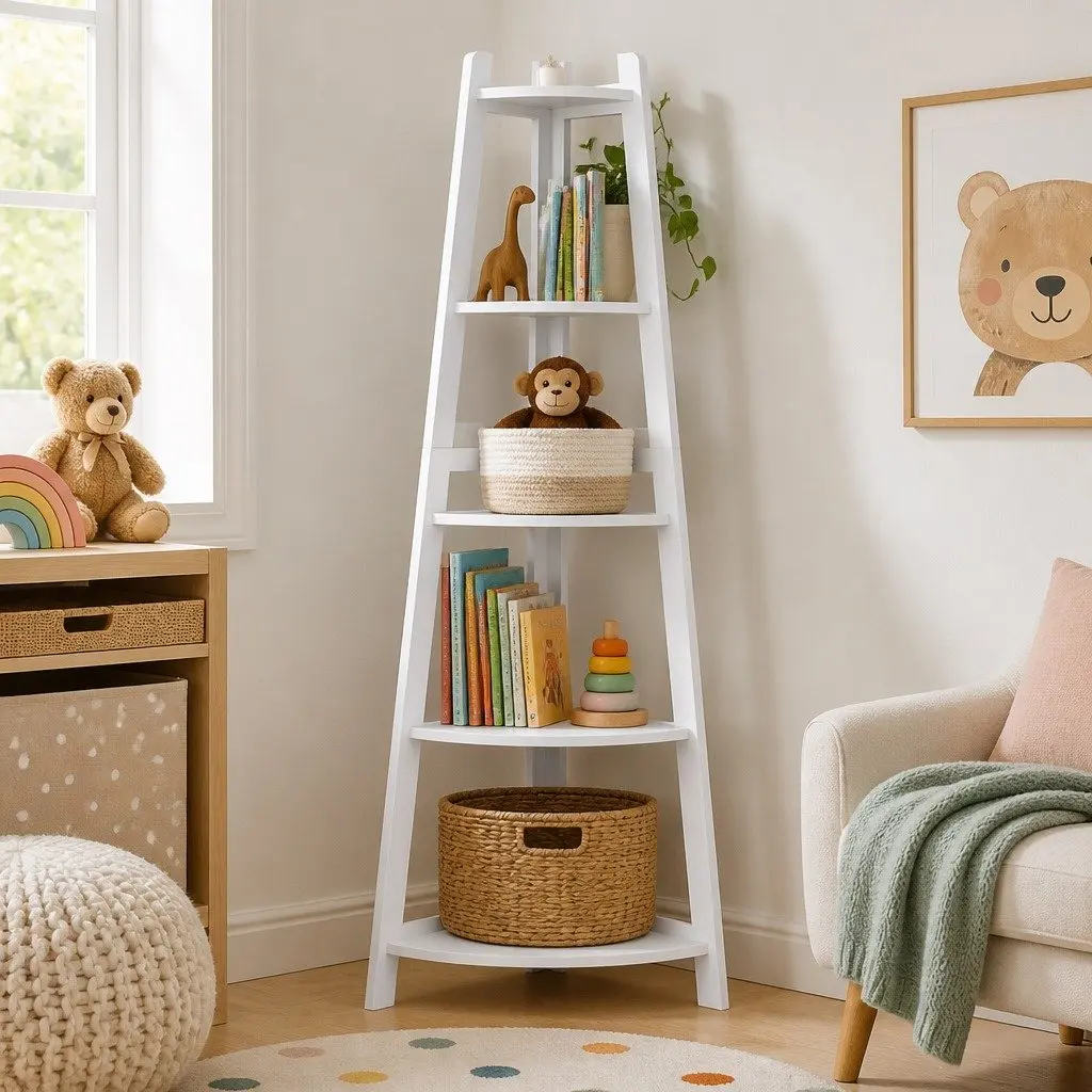 5-Tier Corner Shelf Unit in White