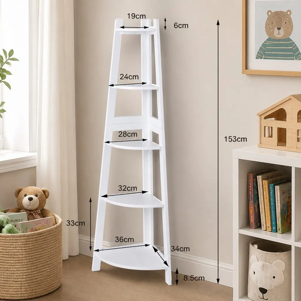 5-Tier Corner Shelf Unit in White