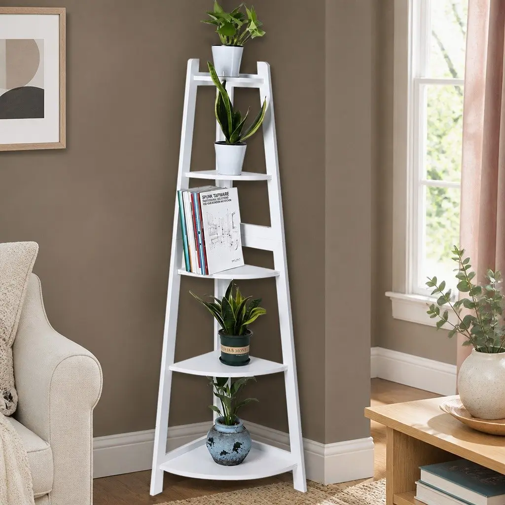 5-Tier Corner Shelf Unit in White