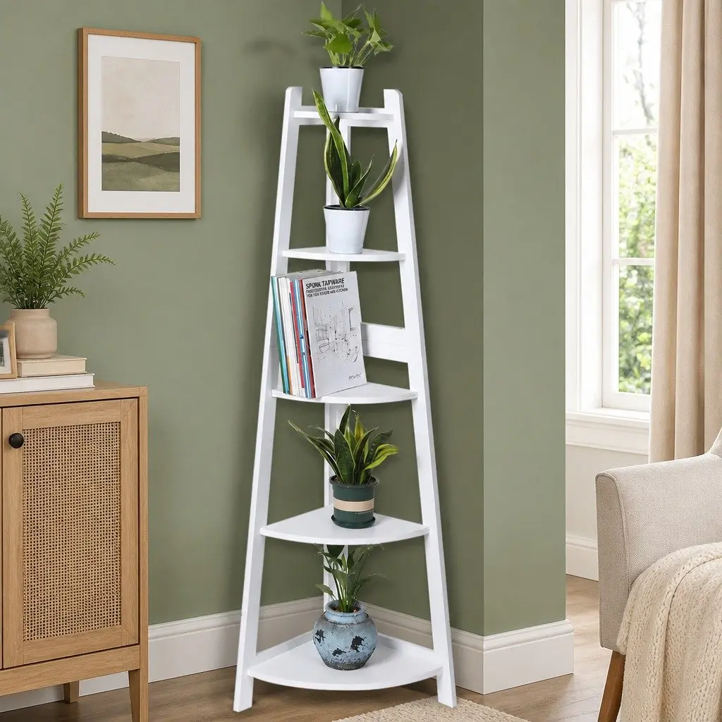 5-Tier Corner Shelf Unit in White