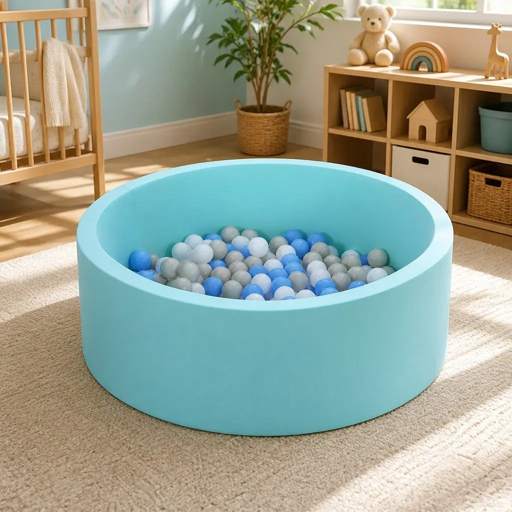 Kids Foam Ball Pit 90cm Blue Play Pool Barrier Toys Children Indoor Playroom