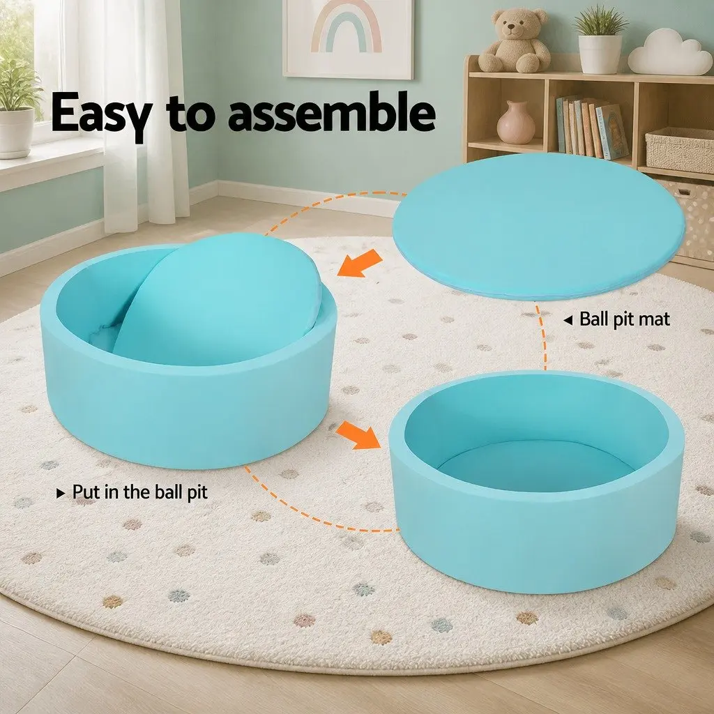Kids Foam Ball Pit 90cm Blue Play Pool Barrier Toys Children Indoor Playroom