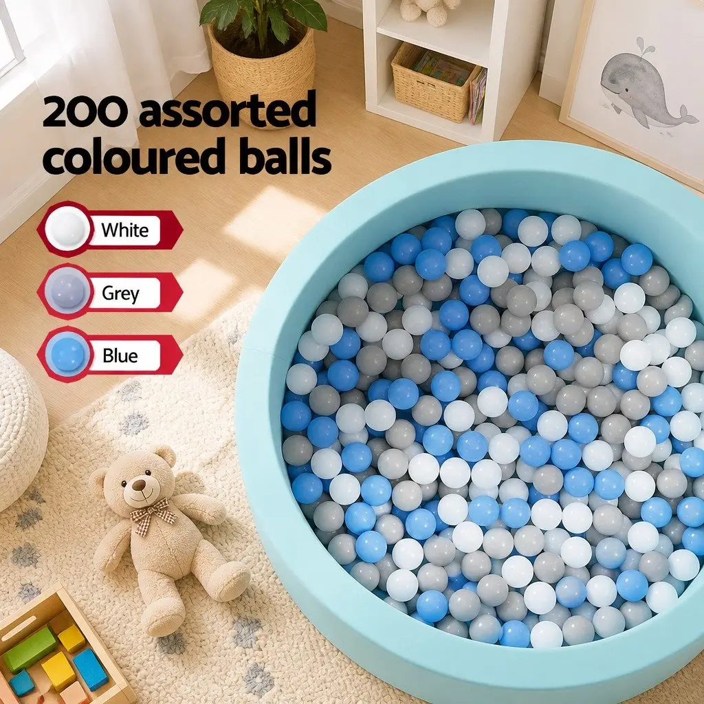 Kids Foam Ball Pit 90cm Blue Play Pool Barrier Toys Children Indoor Playroom