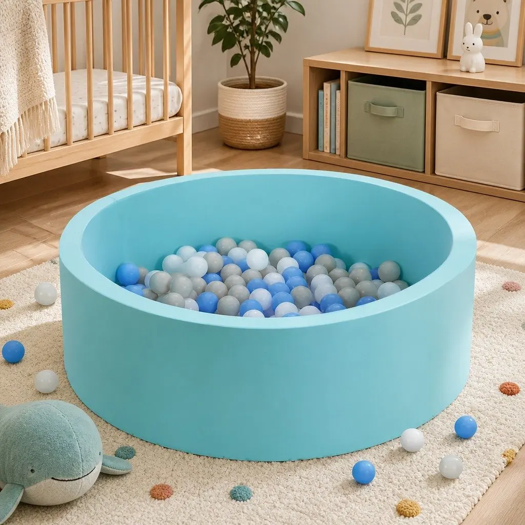 Kids Foam Ball Pit 90cm Blue Play Pool Barrier Toys Children Indoor Playroom