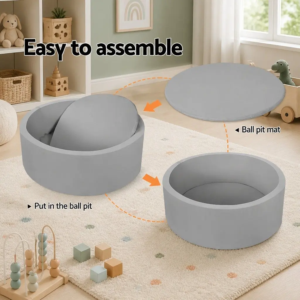 Kids Foam Ball Pit Playroom 90cm Grey