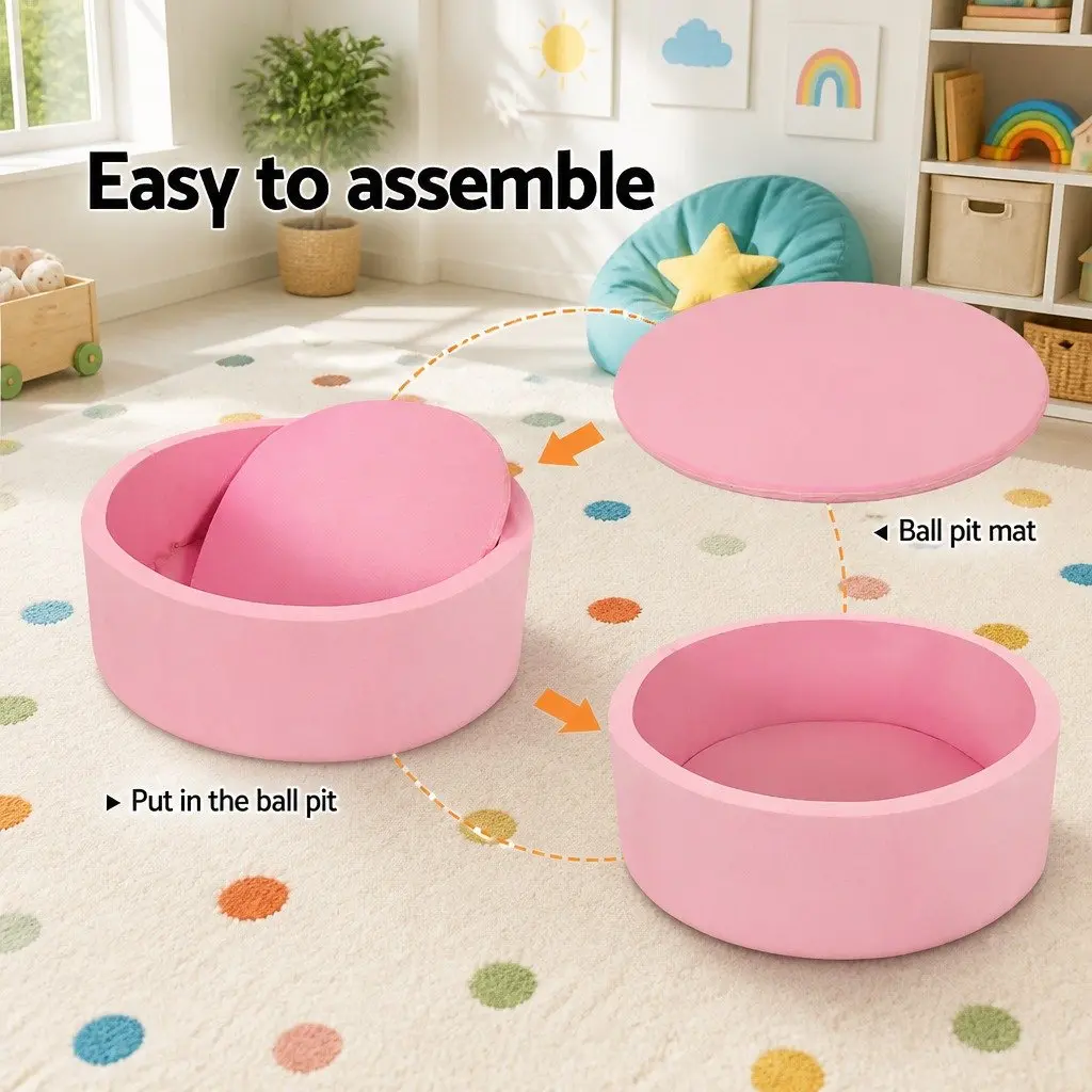 Kids Foam Ball Pit Playroom 90cm Pink Soft Sponge Pool