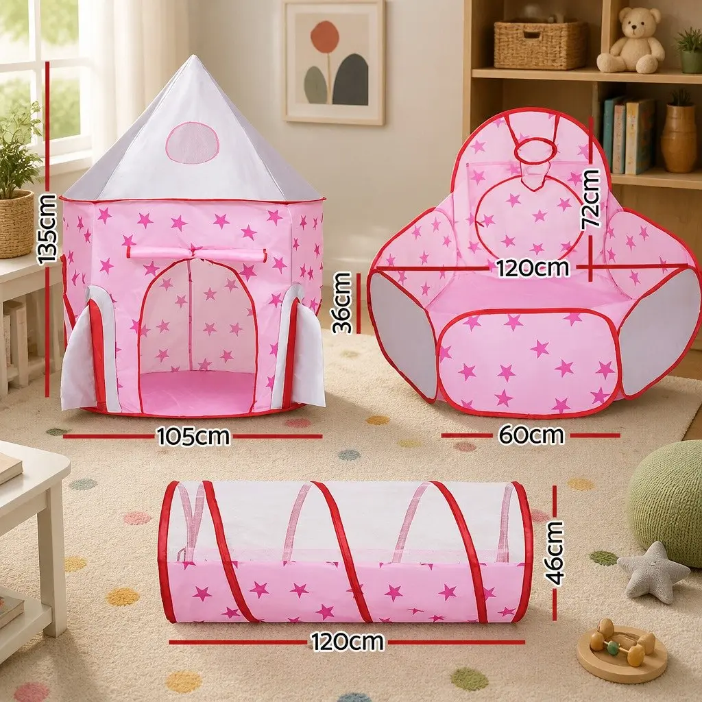 Kids Play Tent 3-in-1 Playhouse for Indoor and Outdoor Use Pink