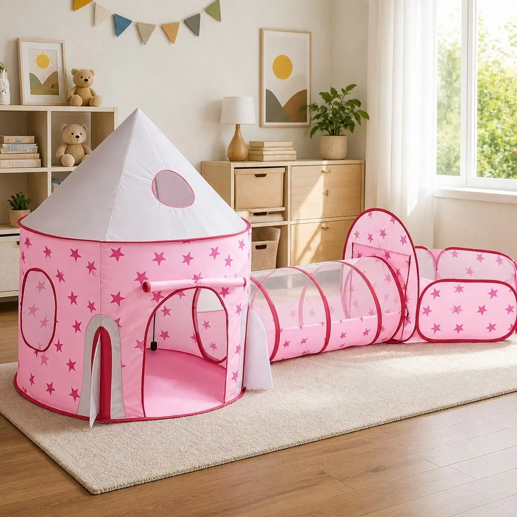 Kids Play Tent 3-in-1 Playhouse for Indoor and Outdoor Use Pink