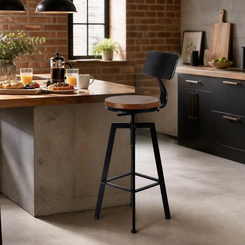 Industrial Bar Stool Kitchen Counter Height Adjustable Swivel Seat Footrest