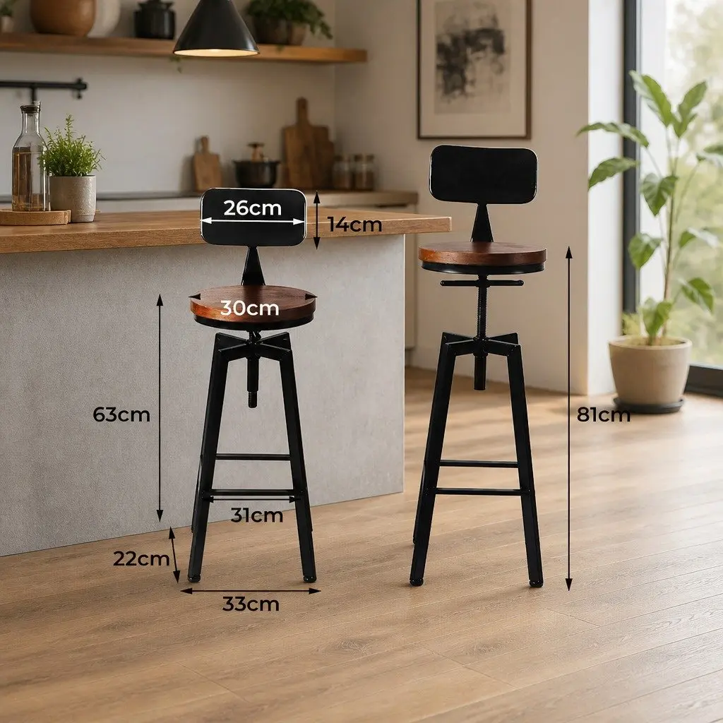 Industrial Bar Stool Kitchen Counter Height Adjustable Swivel Seat Footrest