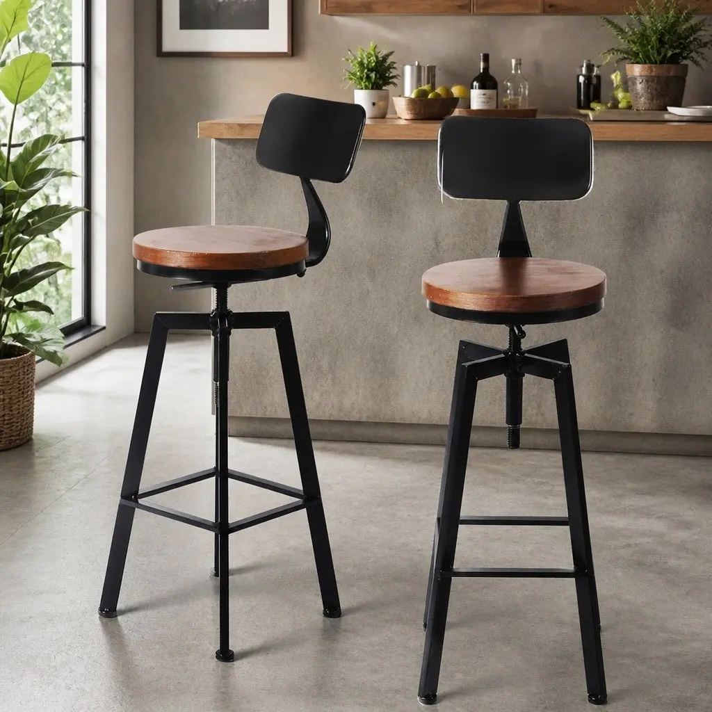 Industrial Bar Stool Kitchen Counter Height Adjustable Swivel Seat Footrest