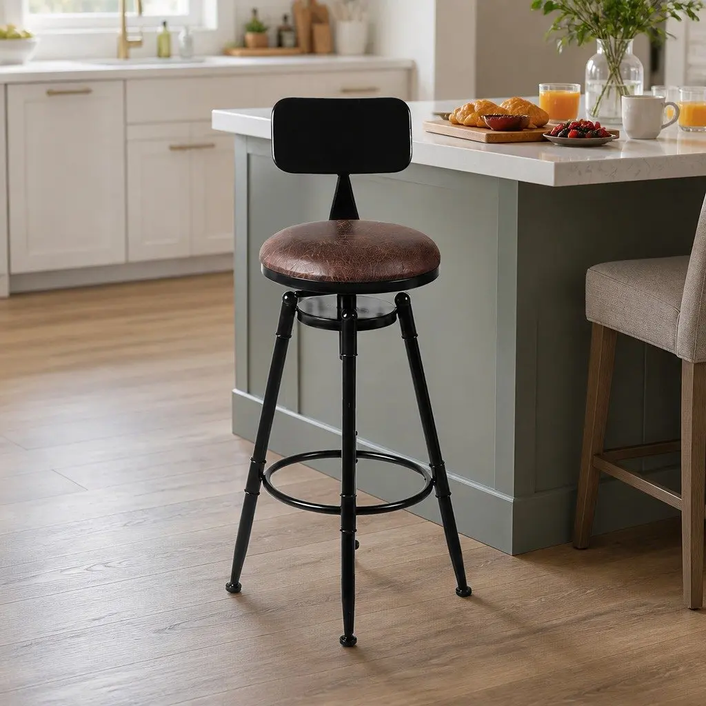 Industrial Bar Stool with Adjustable Height and Swivel