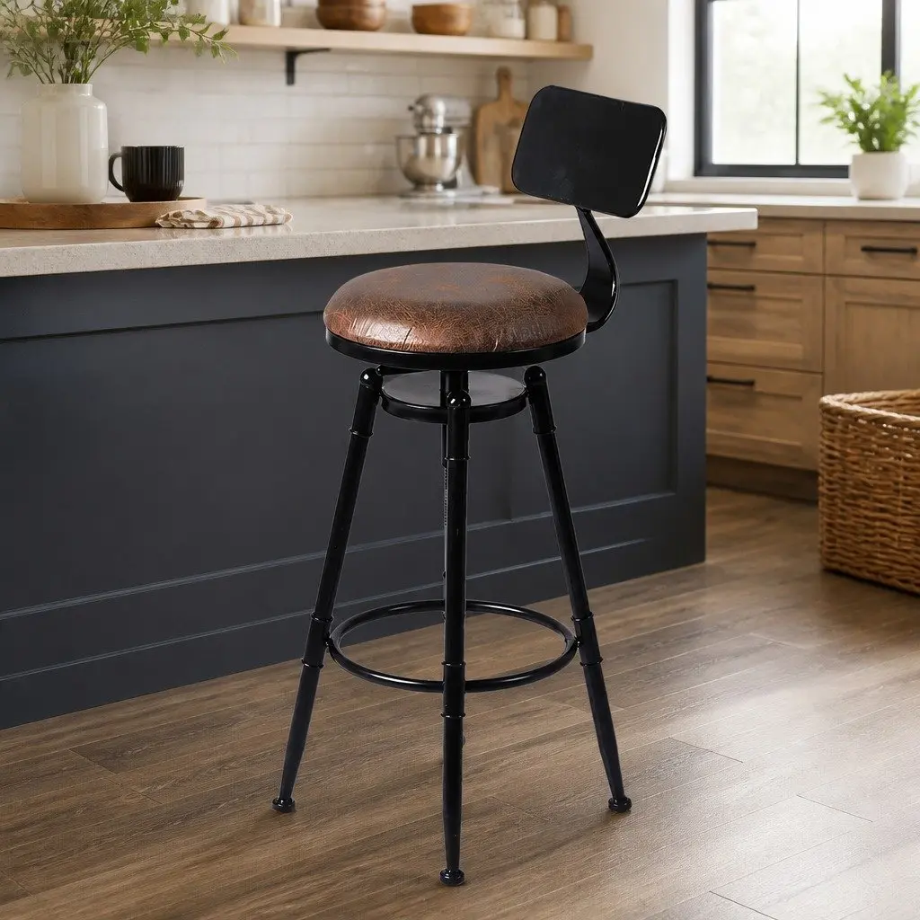 Industrial Bar Stool with Adjustable Height and Swivel