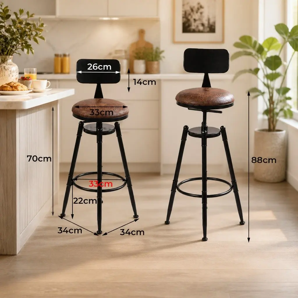 Industrial Bar Stool with Adjustable Height and Swivel