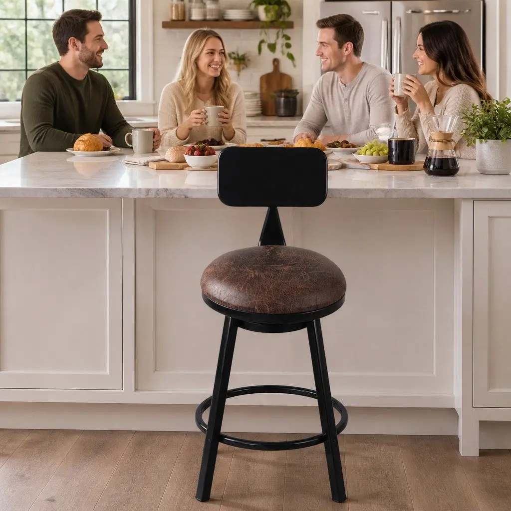 Industrial Bar Stool with Adjustable Height and Swivel
