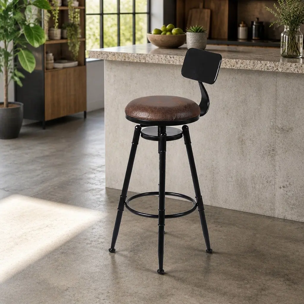 Industrial Bar Stool with Adjustable Height and Swivel