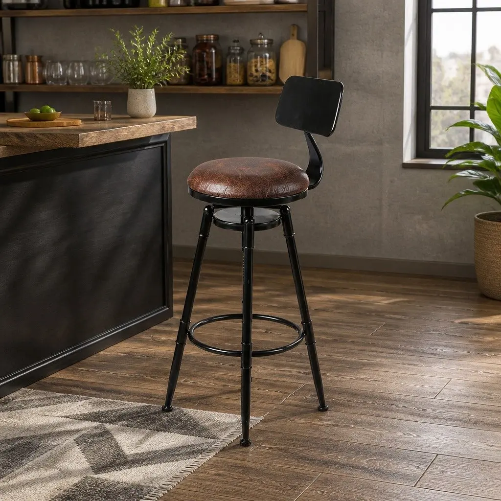 Industrial Bar Stool with Adjustable Height and Swivel
