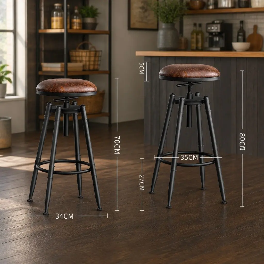 Set of 4 Industrial Bar Stools with Adjustable Heights