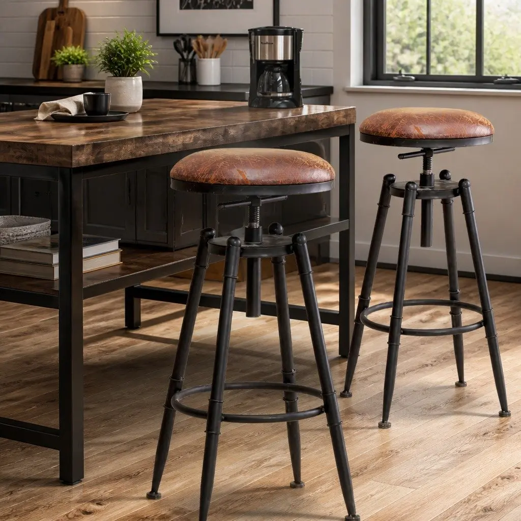Set of 4 Industrial Bar Stools with Adjustable Heights