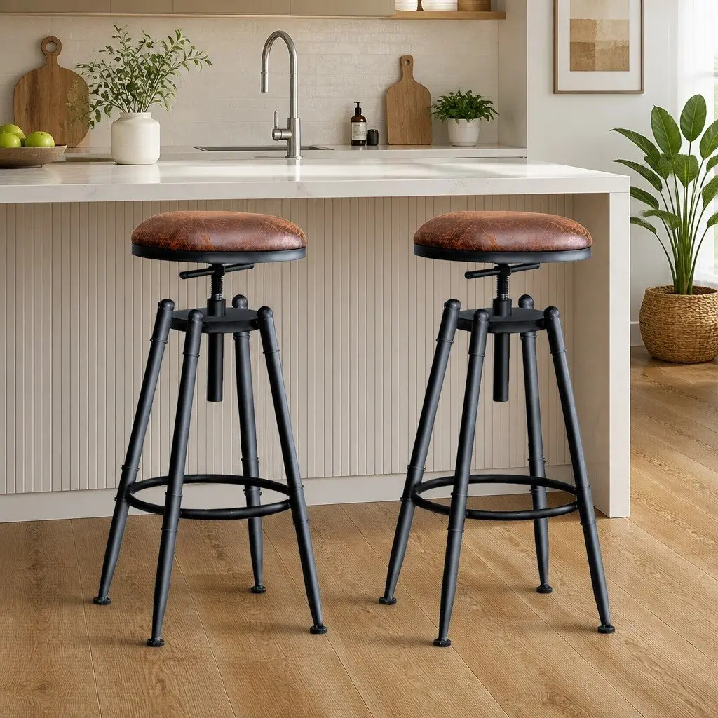 Set of 4 Industrial Bar Stools with Adjustable Heights