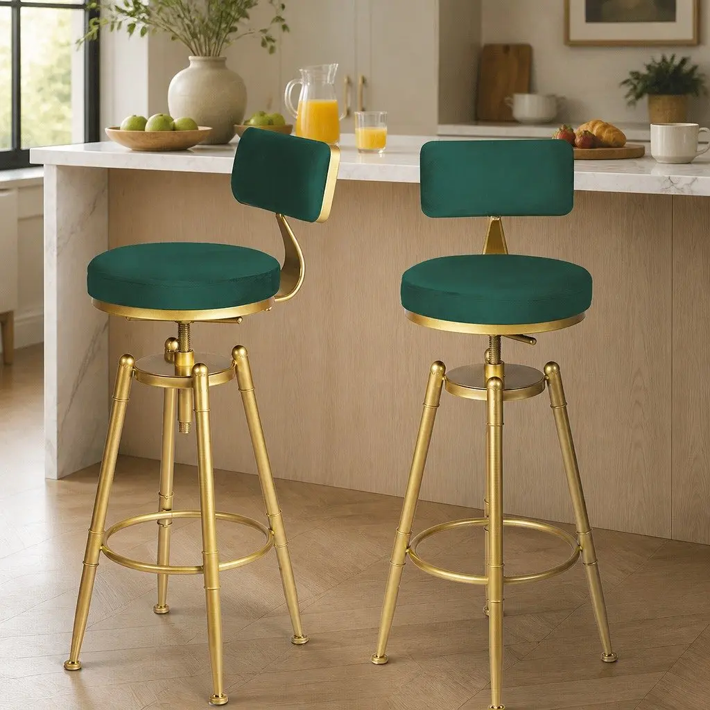 Bar Stools Kitchen Counter Height Swivel Adjustable Velvet Green Seat