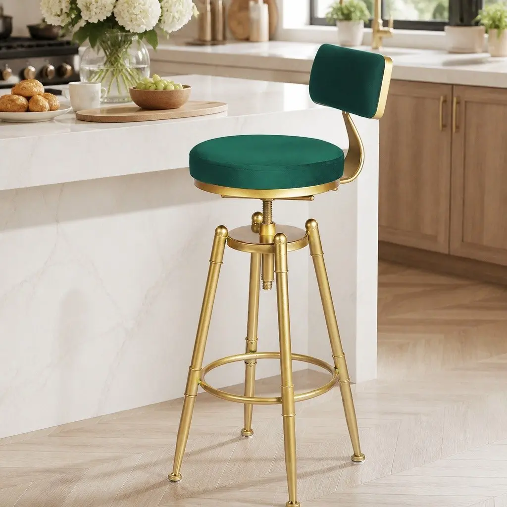 Bar Stools Kitchen Counter Height Swivel Adjustable Velvet Green Seat