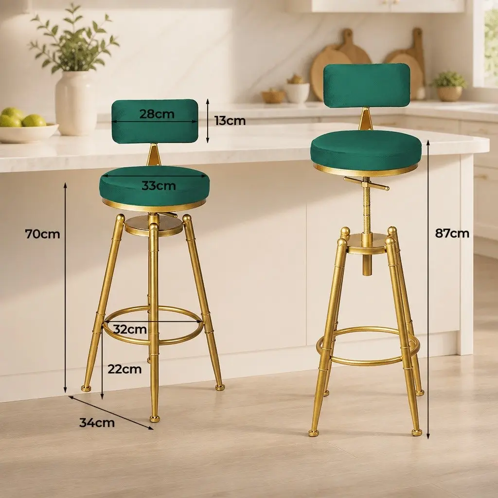 Bar Stools Kitchen Counter Height Swivel Adjustable Velvet Green Seat