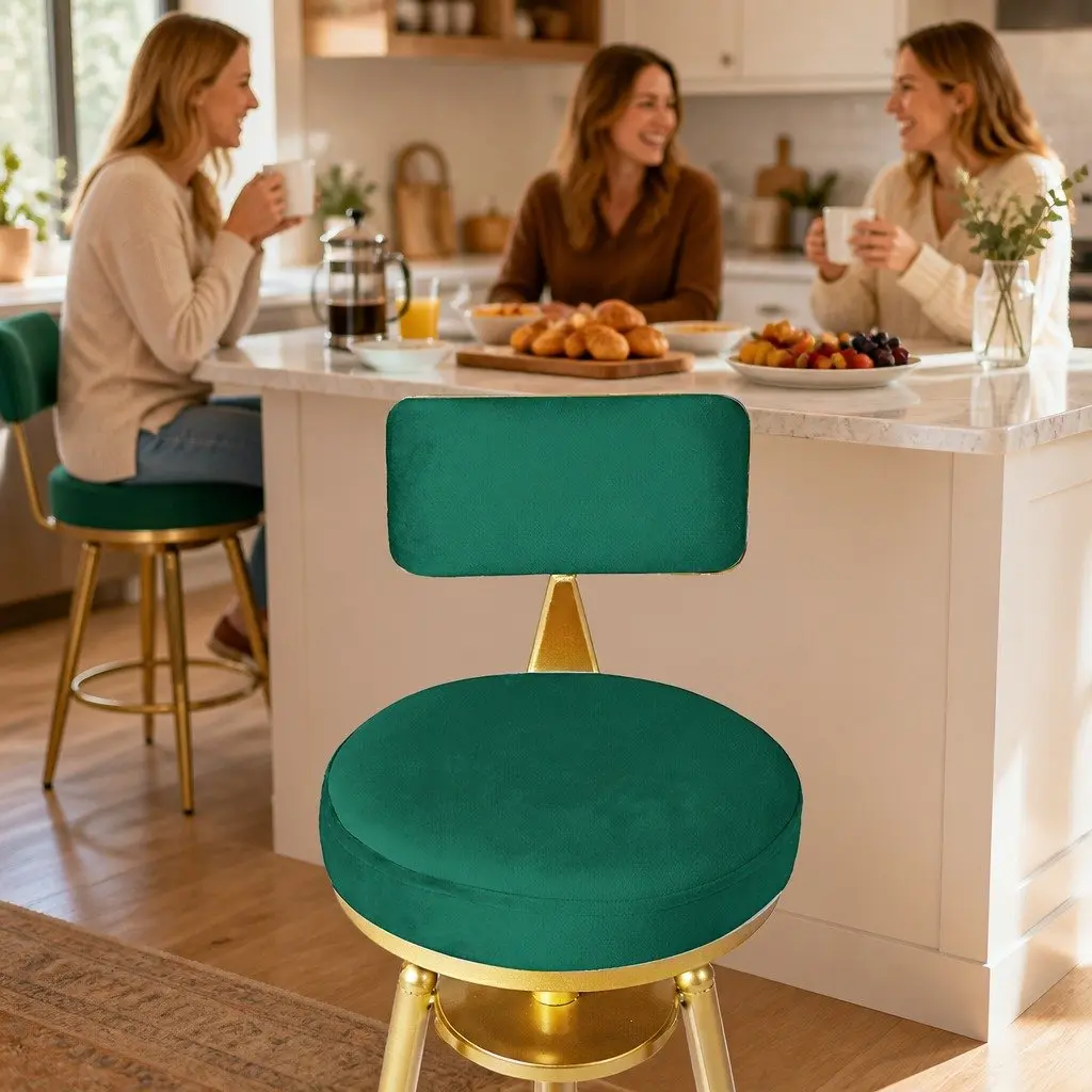 Bar Stools Kitchen Counter Height Swivel Adjustable Velvet Green Seat