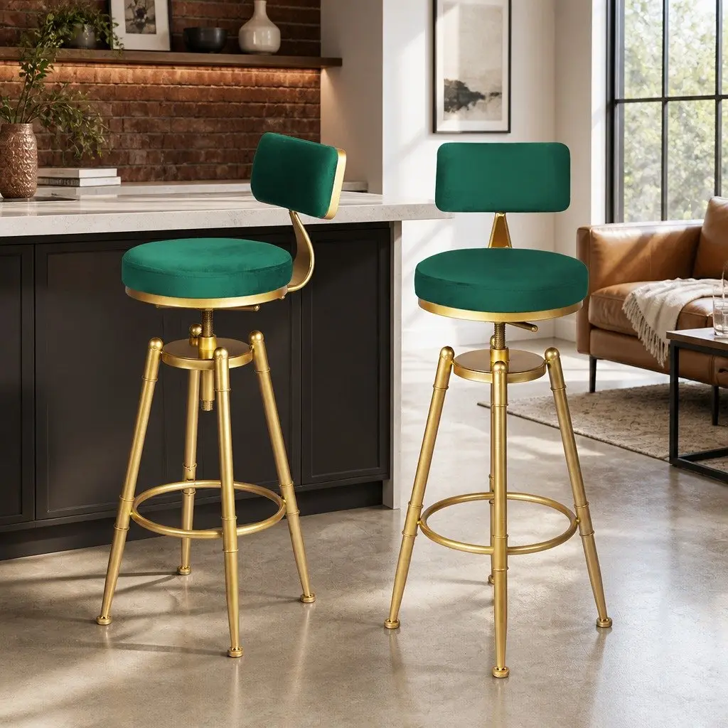 Bar Stools Kitchen Counter Height Swivel Adjustable Velvet Green Seat