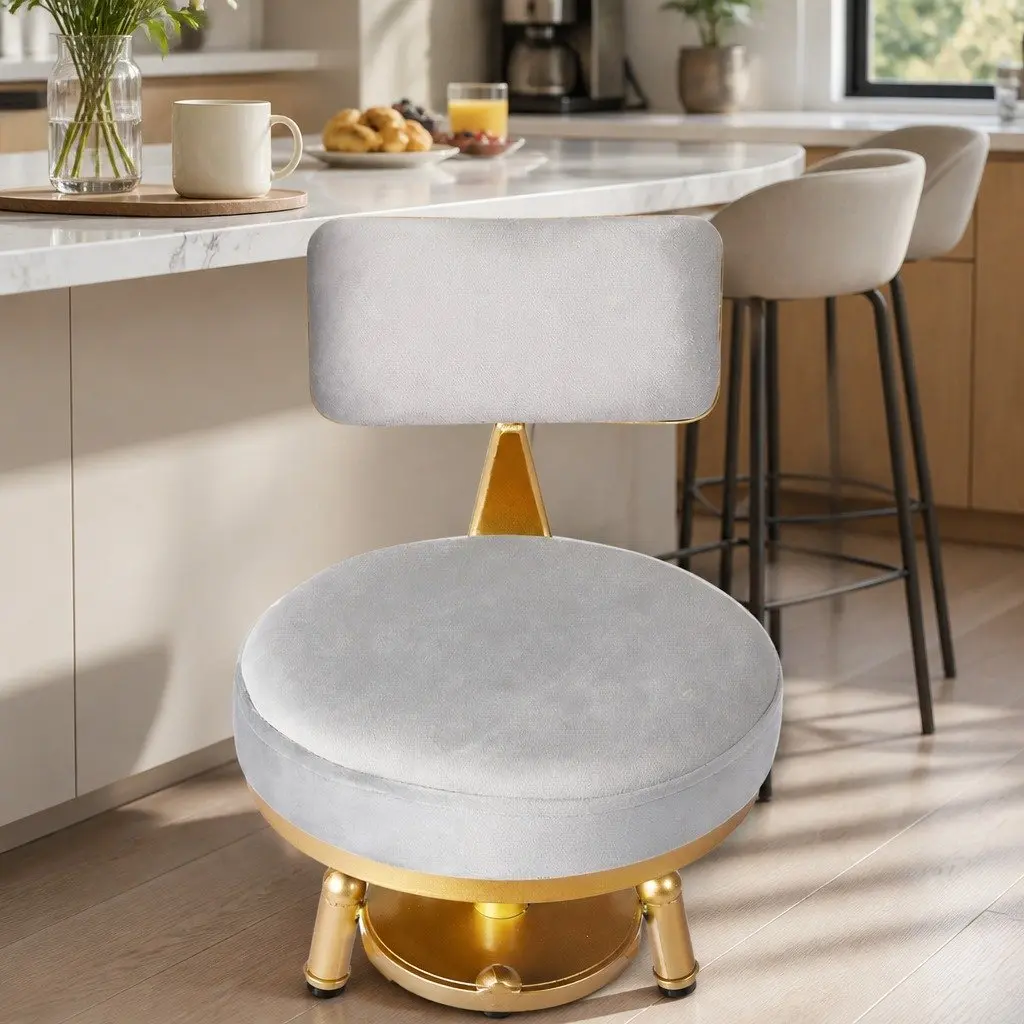Swivel Bar Stool Adjustable Height for Kitchen and Dining Grey Velvet Seat