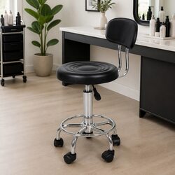 Salon Stool with Adjustable Height, Casters, and Rotation