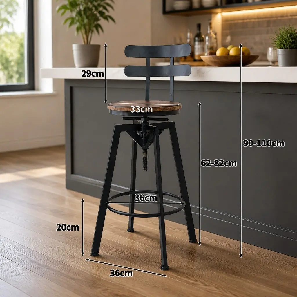 Bar Stool Kitchen Counter Adjustable Height Swivel Wooden Frame