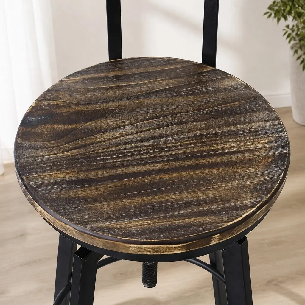 Bar Stool Kitchen Counter Adjustable Height Swivel Wooden Frame