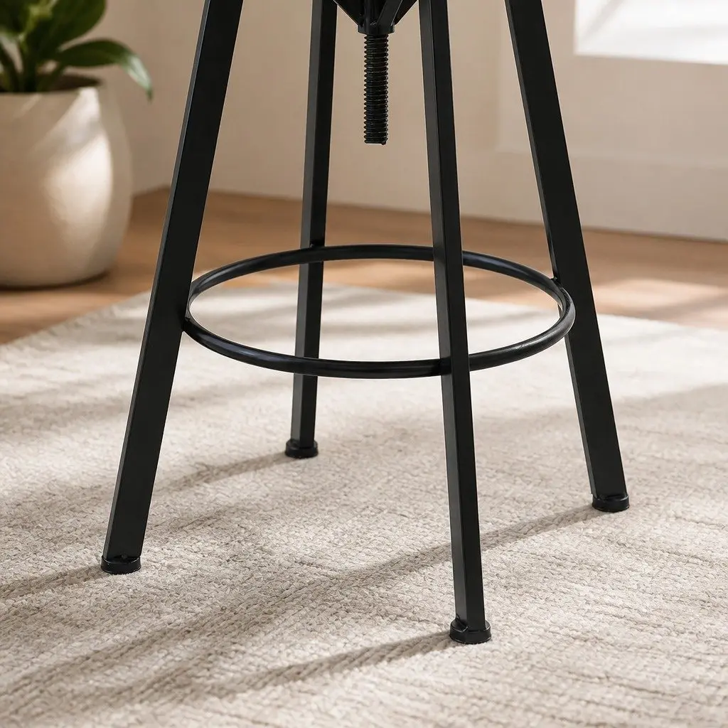 Bar Stool Kitchen Counter Adjustable Height Swivel Wooden Frame