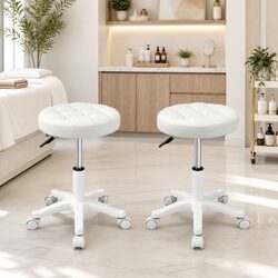 Specifications for 2x Beige Swivel Bar Stools with Casters