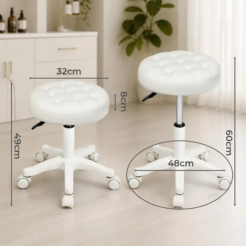 2x Beige Swivel Bar Stools with Casters