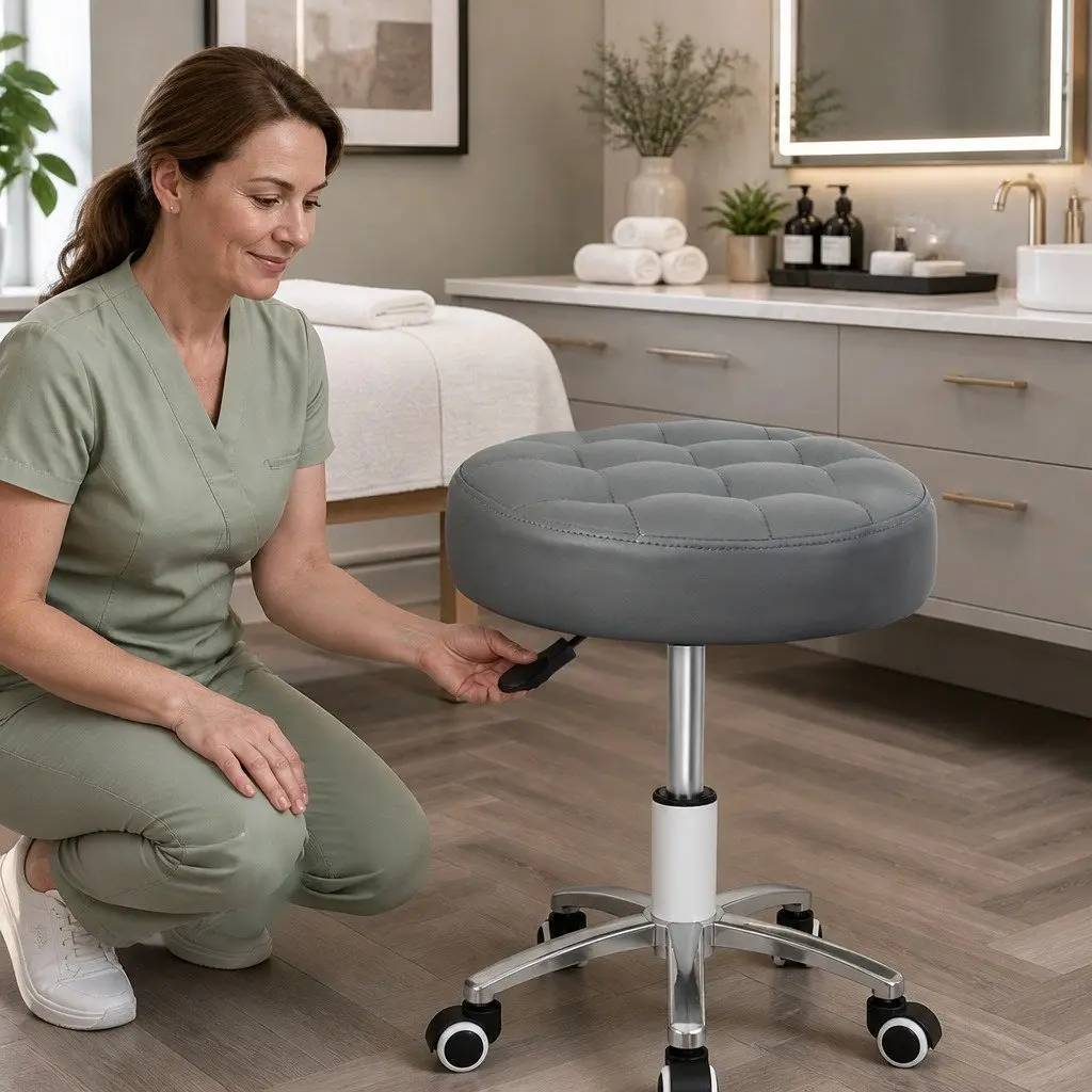Rolling Bar Stool Swivel Chair for Salon Spa Office Massage Room Grey
