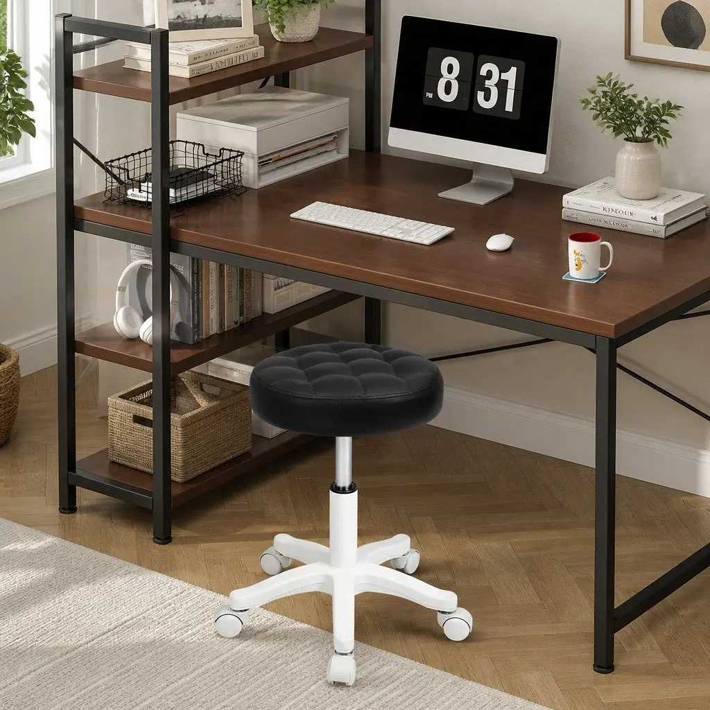 Rolling Bar Stool with Wheels 360 Rotation Adjustable Height Office Salon Spa