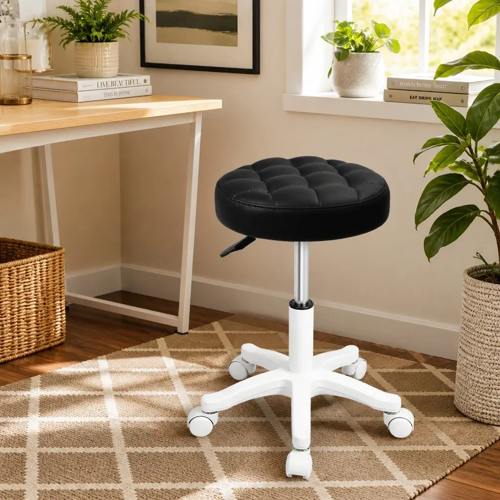 Rolling Bar Stool with Wheels 360 Rotation Adjustable Height Office Salon Spa