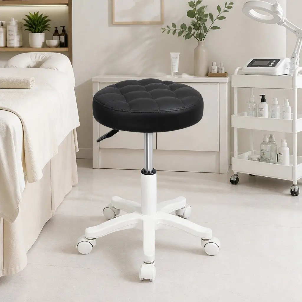 Rolling Bar Stool with Wheels 360 Rotation Adjustable Height Office Salon Spa