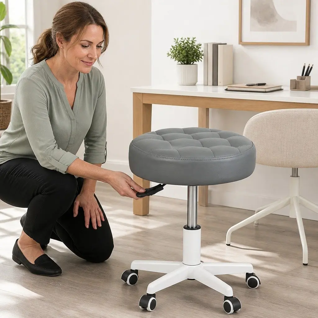 Rolling Bar Stool with Gas Lift 360° Swivel Casters Salon Office Workspace