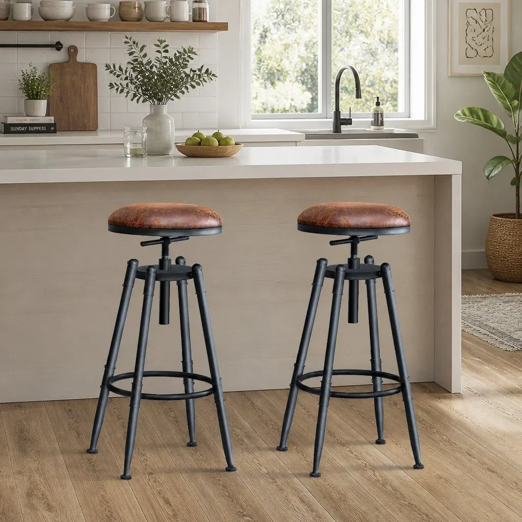 Industrial Bar Stools Set of 2 Kitchen Counter Height Adjustable Swivel Seat