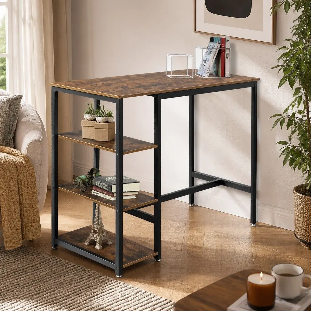 High Bar Table Industrial Pub Style Dining Standing Desk Storage Shelves