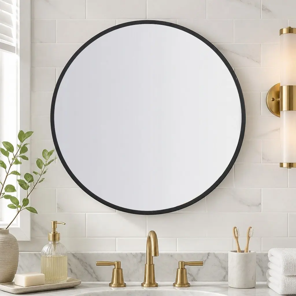 Black Round Wall Mirror with Steel Frame