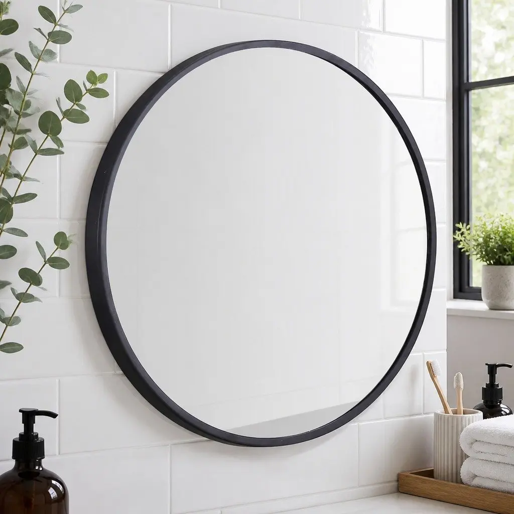 Round Wall Mirror Bathroom Makeup Vanity Home Decor Black Large 50 60 70 80cm