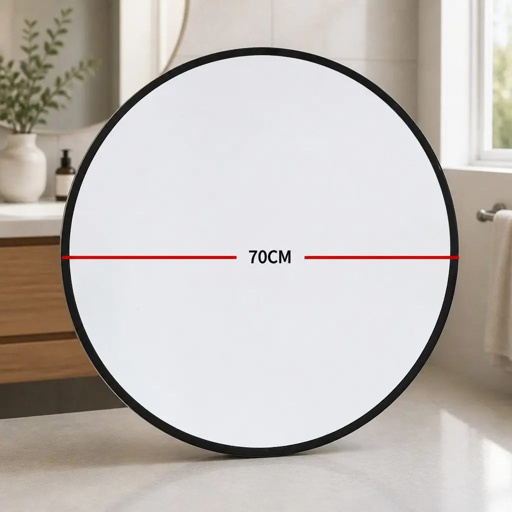 Round Wall Mirror Bathroom Makeup Vanity Home Decor Black Large 50 60 70 80cm