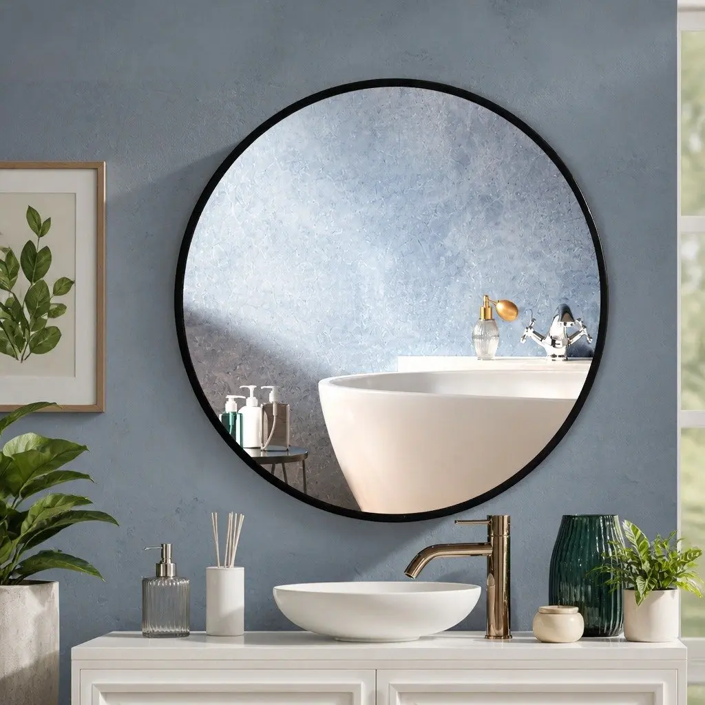 Round Wall Mirror Bathroom Makeup Vanity Home Decor Black Large 50 60 70 80cm