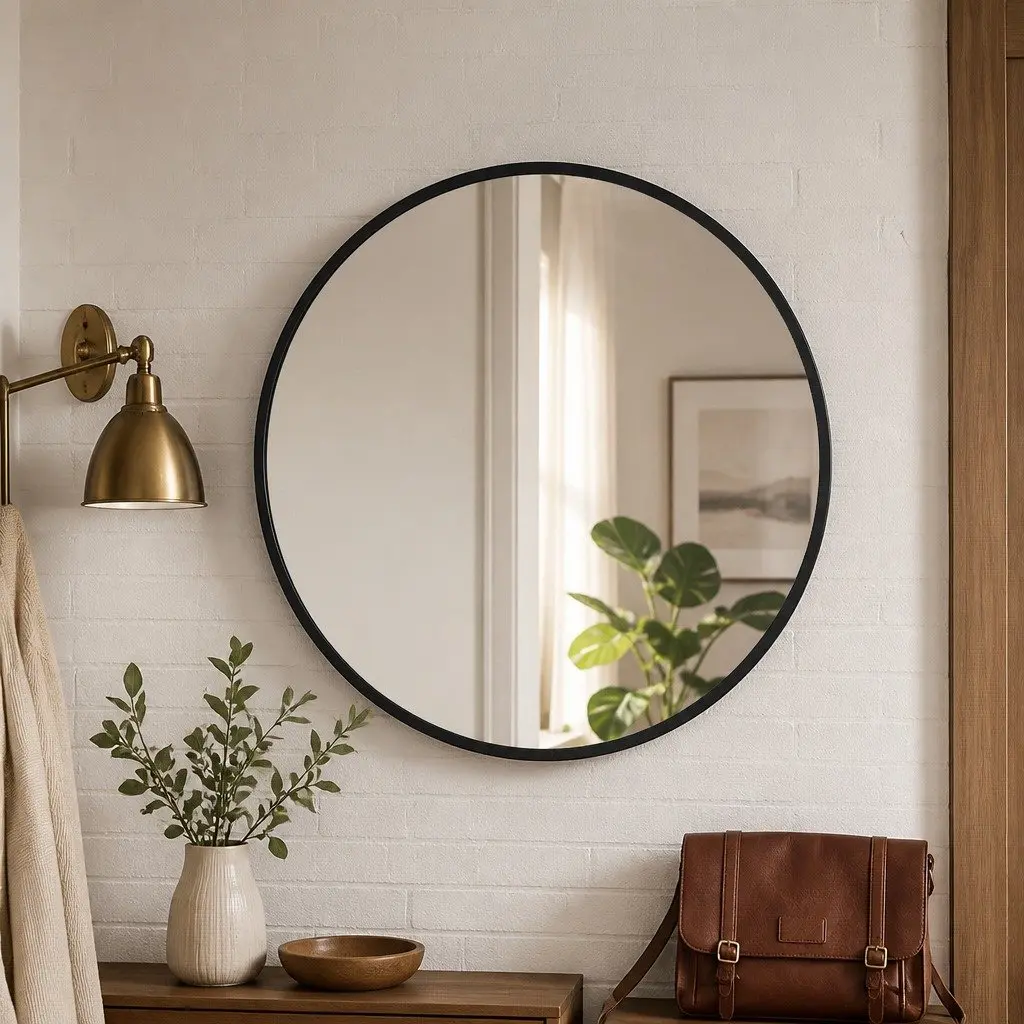 Round Wall Mirror Bathroom Makeup Vanity Home Decor Black Large 50 60 70 80cm