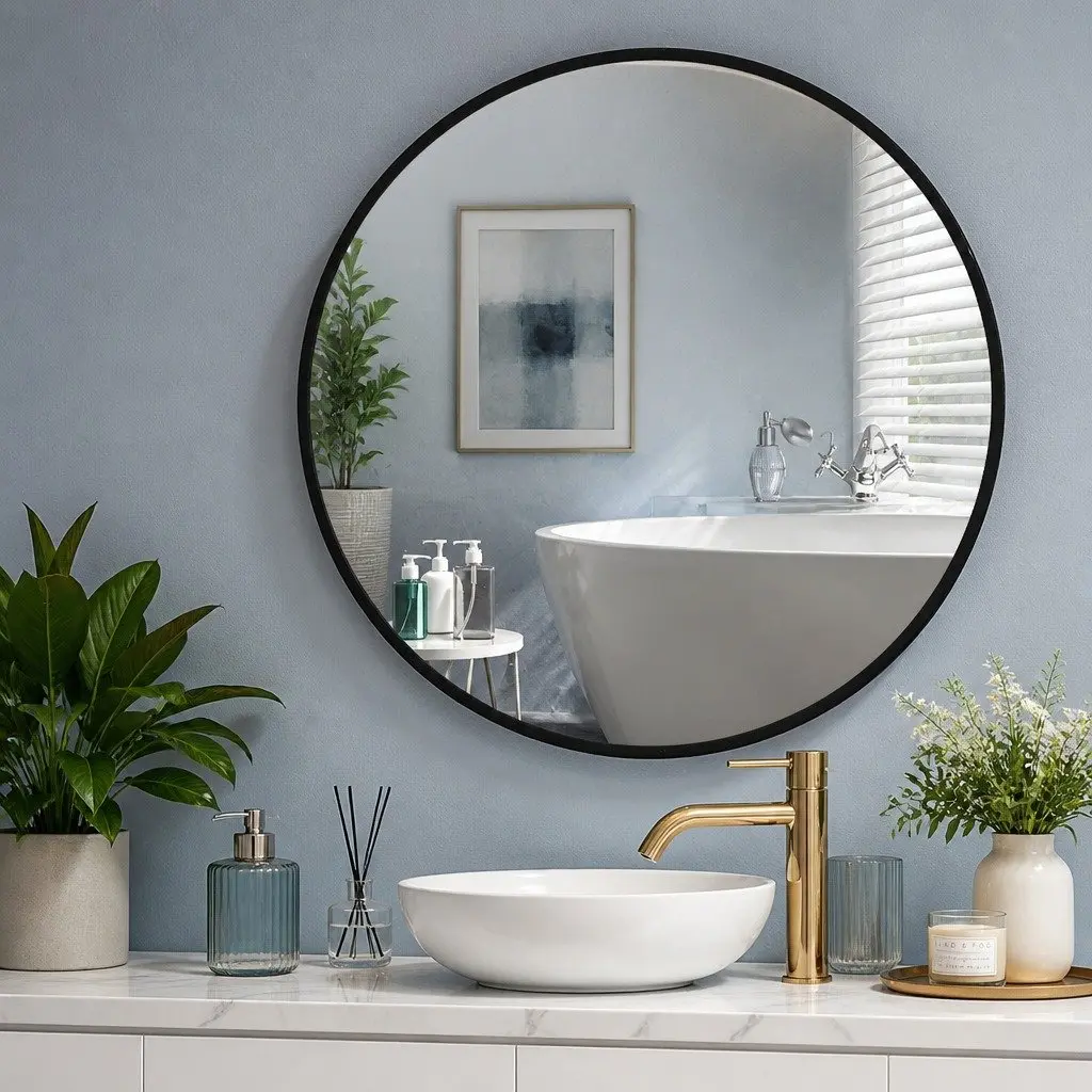 Round Wall Mirror Bathroom Living Room 50cm 60cm 70cm 80cm Diameter