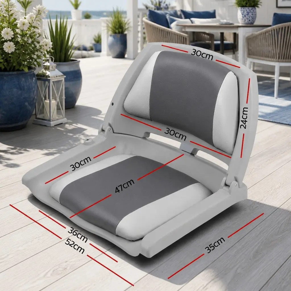 Folding Boat Seats 2 Pack Marine Use Low Back Padded Grey Charcoal